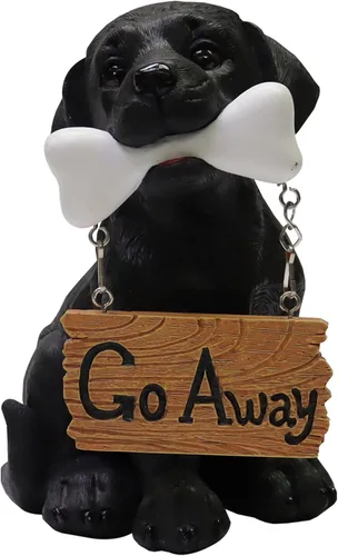Vista 4 de Nature's Mark Estatua de cachorro de perro Labrador Retriever negro con letrero de bienvenida, estatua de jardín de resina, decoración de 6.7 Black