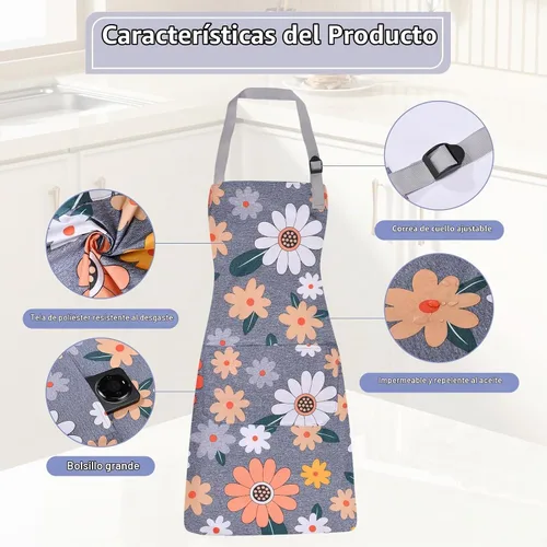 Vista 4 de 3 Pack Floral Apron for Women with Pockets, Adjustable Aprons for Women for Kitchen Cooking
