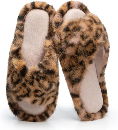 Vista 7 de Pantuflas mullidas para mujer, con banda cruzada, zapatos de casa para mujer, espuma viscoelástica, puntera abierta, silenciosas
