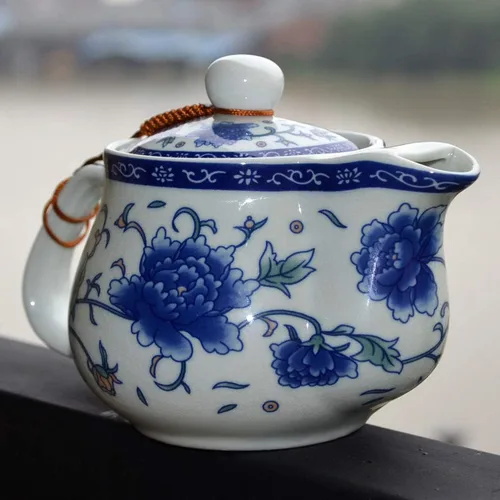 Vista 5 de Tetera 16.9 fl oz Azul Blanco Peonía Flor Porcelana Hervidor Inoxidable Infusor (Mudán Flor 16.9 fl oz)