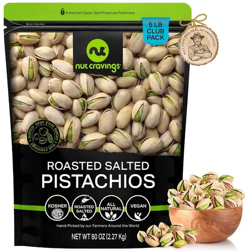 Vista 14 de Nut Cravings - Pistachos de California recién tostados y salados (16 onzas - 1 libra) empaquetados frescos en bolsa resellable - Snack de nueces