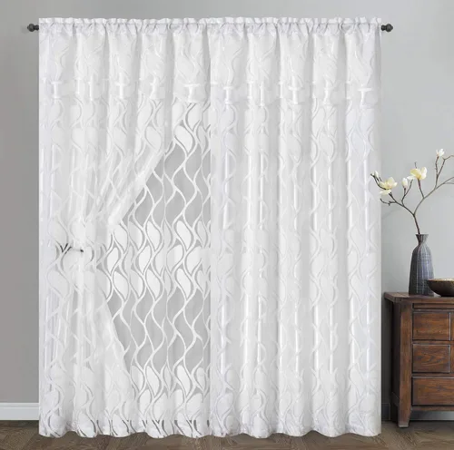 Vista 5 de GOHD Light Grace. Panel de cortina de gasa jacquard con cenefa doble adjunta y respaldo de tafetán. Juego de 2 piezas. Cada pieza de 54 pulgadas