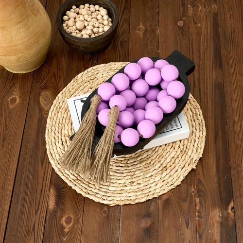 Vista 214 de OMISHE Guirnalda de cuentas de madera extra grande con cuentas de madera y borlas de 1.6 pulgadas de diámetro, cuentas decorativas rústicas de 41