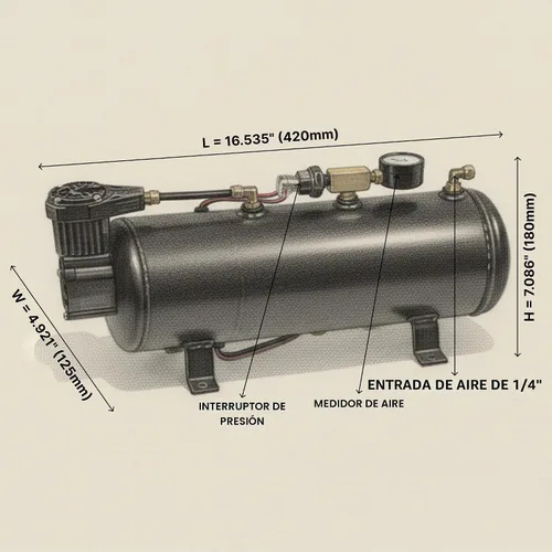 Vista 2 de HornBlasters Kit de Sistema de Aire Todo en Uno de 3 Litros - 110PSI - Fácil Instalación