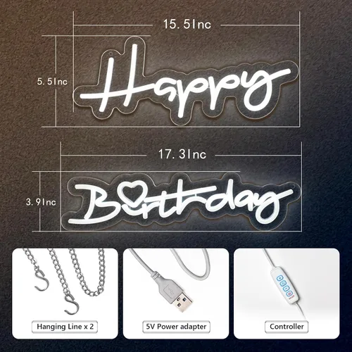 Vista 6 de Letrero de neón de feliz cumpleaños para decoración de fiesta de cumpleaños, letreros LED iluminados para telón de fondo, letrero de cumpleaños