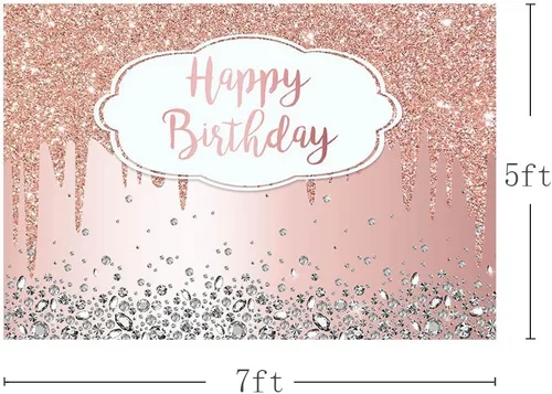 Vista 3 de AIBIIN Fondo rosa de 7 x 5 pies para fiesta de cumpleaños de niña, fondo de fotografía con purpurina, fondo de cristal de diamante, decoración