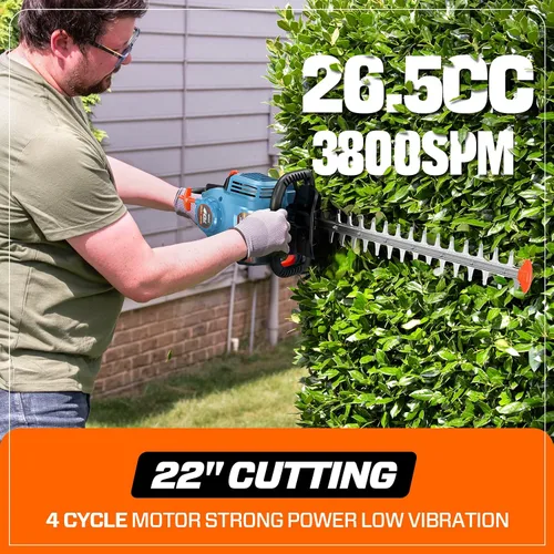 Vista 4 de SENIX 4QL - Cortasetos de gas de 26.5 cc y 4 ciclos de 22 pulgadas, herramienta de jardín para recortar arbustos, arbustos y más, cuchillas de doble