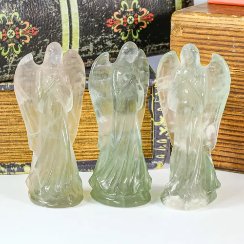 Vista 5 de Amogeeli Figura de ángel de cristal curativo natural para decoración de oficina en casa, estatua de ángel guardián de piedra energética