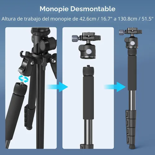 Vista 8 de SmallRig CT25 Trípode horizontal de 64.5 pulgadas para iPhone y cámara, con soporte para teléfono y bolsa de transporte, trípode ligero de aluminio