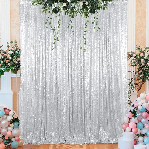 Vista 30 de ShinyBeauty Cortinas de Lentejuelas 2 Paneles 2ftx8ft Wine Telón de Fondo con Brillantina para Videos de YouTube Cortinas de Lentejuelas Borgoña