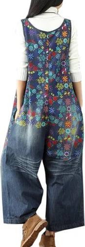 Vista 3 de Flygo Mono holgado holgado de pierna ancha para mujer, pantalones de harén