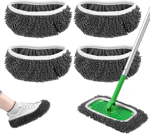 Vista 11 de Almohadillas de microfibra reutilizables para trapeador Compatibles con Swiffer Sweeper - Paquete de 4 paños de barrido en seco y paños de trapeo