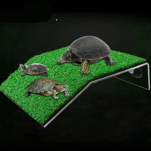 Vista 4 de Gigicloud Plataforma para tomar tortugas, simulación de césped para escalar, mesa de secado de tortuga, rampa de tortuga de césped para tanque