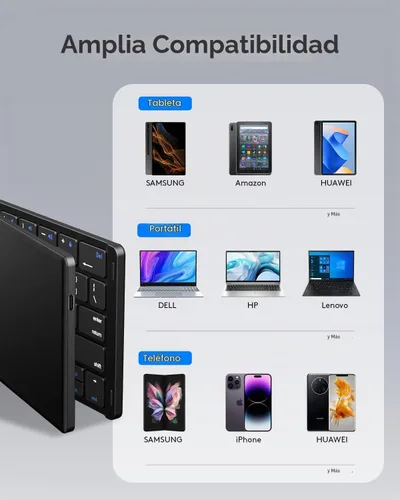 Vista 8 de Samsers Teclado Bluetooth plegable, teclado inalámbrico portátil con soporte de soporte, recargable de tamaño completo ultra delgado plegable