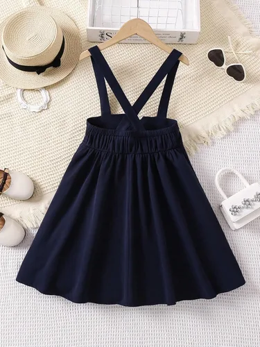 Vista 2 de Floerns Vestido de tirantes cruzados para niña, falda con solapa y tirantes cruzados