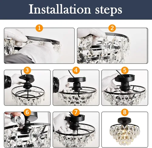 Vista 5 de Modern Celing Light Small Crystal Fixture Mini Black Semi Flush Mount Chandelier Light Fixture for Hallway Bedroom Bathroom Closet e26