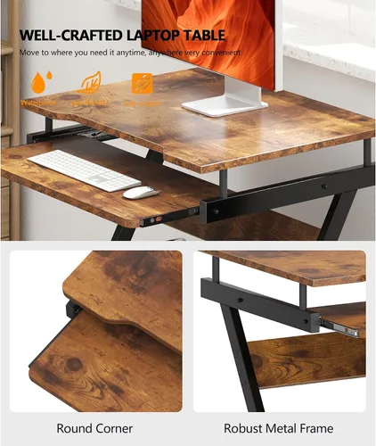 Vista 6 de Carrito de escritorio portátil compacto para computadora para espacios pequeños, estación de trabajo de trabajo, carrito de computadora portátil