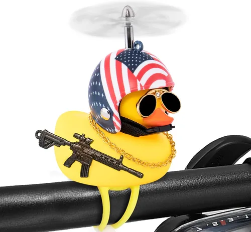 Vista 8 de wonuu Campana de bicicleta de pato de goma, patos exprimibles con casco para ciclismo, decoración de salpicadero, accesorios de motocicleta