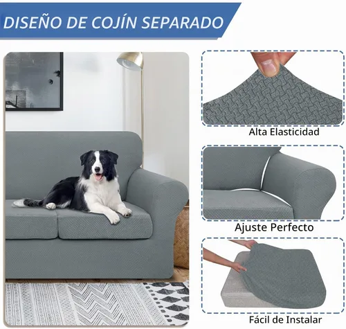 Vista 3 de Jiviner Fundas elásticas para sofá de 3 piezas para sofá de 2 cojines, funda gruesa para sofá biplaza con 2 fundas de cojín para sala de estar Gris