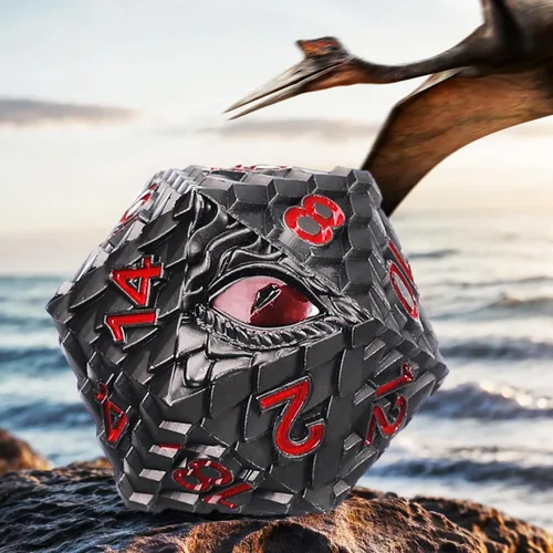 Vista 4 de 1 dado de metal D20 DND – Dados poliédricos gigantes metálicos de 20 caras, dados grandes de 1.378 in de ojo de dragón para juego de mesa