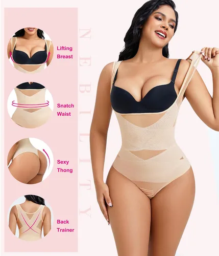 Vista 4 de Nebility Body moldeador de tanga para mujer, con control de abdomen, moldeador de cuerpo, faja, sin costuras, corsé para entrenamiento de cintura