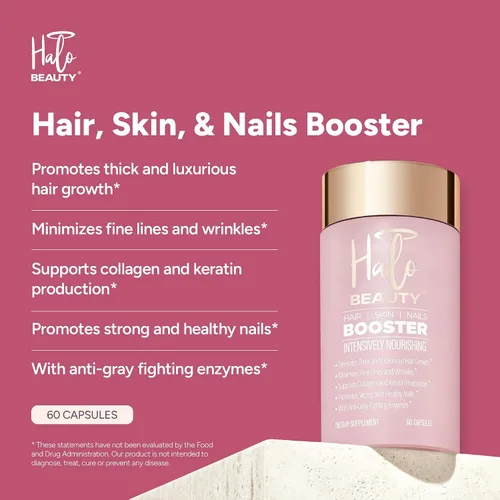 Vista 2 de Halo Beauty Suplemento para la piel y las uñas Crecimiento del cabello más grueso, piel radiante y uñas fuertes con biotina, palma enana americana