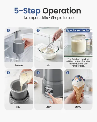 Vista 8 de Ice Cream Maker Machine, 2.1 Quart Double Insulated Machine, Soft Serve Ice Cream, Gelato, Sorbet and Frozen Yogurt Maker, Fast Cooling, Visible