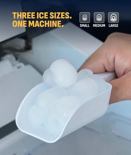 Vista 6 de NewAir Máquina de hielo de encimera de 50 lb. Máquina de hielo portátil tipo bala 12 cubos en 7 minutos, 3 tamaños de hielo Acero inoxidable