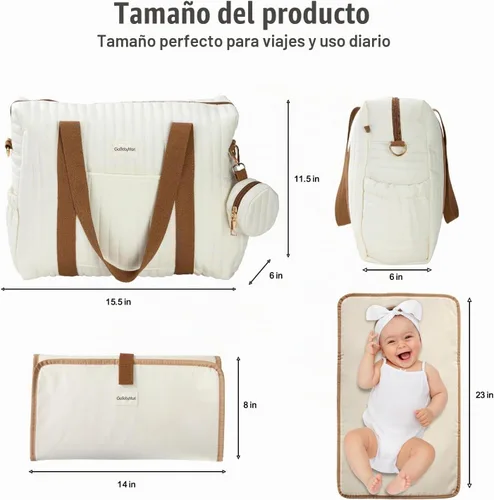 Vista 9 de GOBABYMART Diaper Bag Tote for Moms, Baby Hospital Bag with Insulated Bottle Pockets, Changing Pad & Stroller Straps