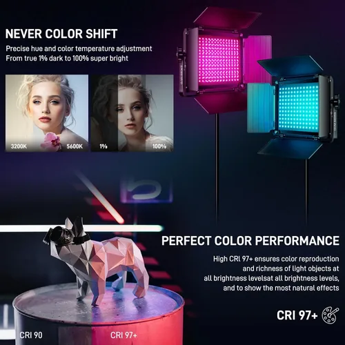 Vista 3 de GVM - Luz de video LED RGB con control Bluetooth, kit de iluminación de estudio de fotografía de 60 W con soportes, 2 paquetes de luz LED 880RS