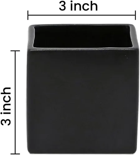 Vista 5 de Serene Spaces Living Juego de 4 jarrones negros en forma de cubo, modernos jarrones cuadrados de cerámica negro mate para centros de mesa