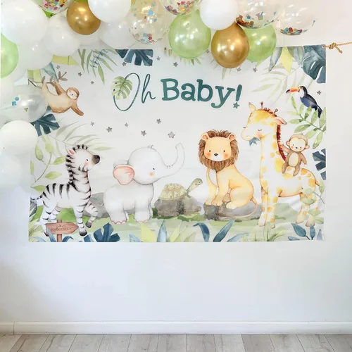 Vista 2 de Kate Aspen Decoraciones de safari para baby shower, telón de fondo de fotos/accesorio de fotos/cabina de fotos, decoración de guardería