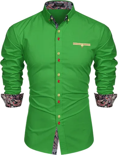 Vista 9 de COOFANDY Camisa de vestir para hombre, manga larga, casual, con botones, de cachemira, para fiesta, boda, vestido Marrón