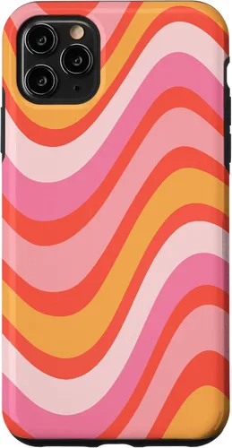Vista 12 de iPhone 13 Pro Retro Liquid Swirl patrón de líneas onduladas rosa mandarina naranja funda