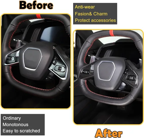 Vista 2 de Funda de marco de botón para volante compatible con Chevrolet Corvette C8 2020-2023, marco de protección de panel de volante de automóvil