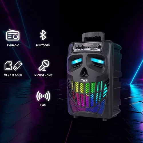 Vista 6 de E I F E R Altavoces Bluetooth Cool Skull, Altavoz Portátil Inalámbrico, Compatible con Smartphones y Tablets, Adecuado para Hogar, Jardín, Fiesta
