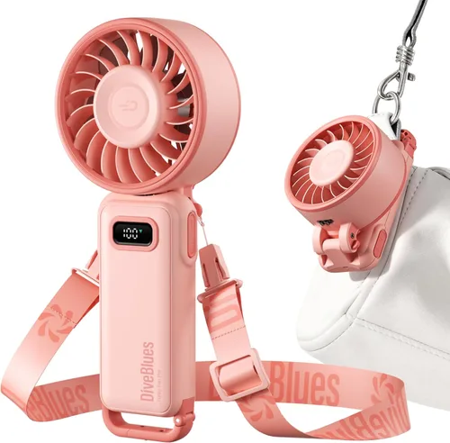 Vista 12 de Diveblues Ventilador turbo portátil, ventilador de mano de 100 velocidades con fuerte flujo de aire, ventilador personal plegable 4 en 1