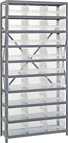 Vista 47 de Quantum QSBU-245BK Heavy Duty Shelving Unit with (7) Shelves and (24) QUS245 Black Bins for Garage Warehouse Storage Distribution 400 lb Load