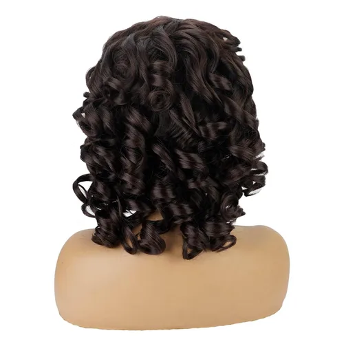 Vista 5 de andromeda Pelucas rizadas marrones para mujeres negras, peluca rizada afro suave con flequillo, suelta, bonita, rizada, resistente al calor, aspecto
