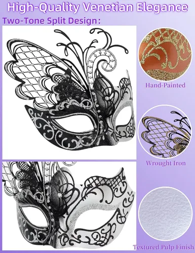 Vista 4 de Ubauta Varias máscaras venecianas para mascaradasfiestasbaile de graduaciónMardi GrasBodaDecoración de pared