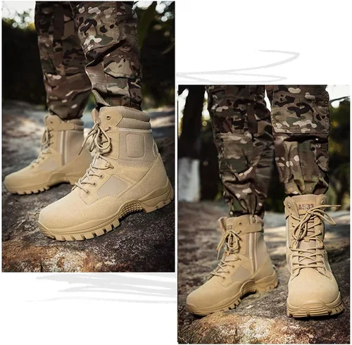 Vista 7 de Botas tácticas militares para hombre, ligeras, botas de combate para motocicleta, botas de trabajo, botas de desierto