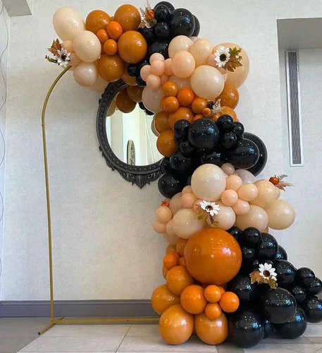 Vista 3 de Kit de arco de guirnalda de globos de color naranja quemado, globos de doble relleno naranja y negro para otoño, Acción de Gracias, otoño