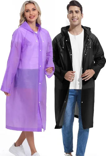 Vista 123 de 2 abrigos de lluvia de Borogo para adultos, chaquetas de lluvia reutilizables para hombres y mujeres
