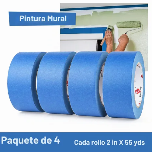 Vista 8 de BOMEI PACK Cinta de Pintor Azul de 2'', Cinta de Pintura de 2 pulgadas x 55 Yardas (220 Yardas Totales) 4 Rollos Cinta de Pintor Azul Cinta