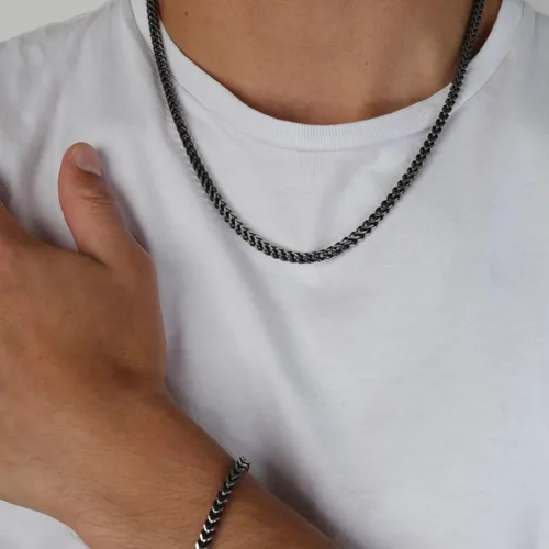 Vista 2 de Metro Jewelry Juego de collar y pulsera de cadena de cola de zorro gruesa de 22 a 24 pulgadas de largo para hombres en acero inoxidable con oro