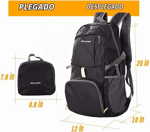 Vista 3 de Mochila plegable ligera de 35L impermeable duradera para senderismo mochila de viaje Negro