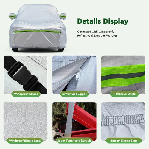 Vista 6 de AUQDD Funda de automóvil sedán de 6 capas de alta calidad, impermeable, para todo tipo de clima, resistente a la intemperie, protección solar UV