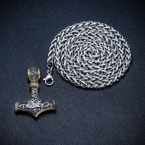 Vista 4 de BAVIPOWER Colgante de oro de 18 quilates Mjolnir nórdico vikingo martillo de Thors para hombres y mujeres acero inoxidable 316L joyería escandinava