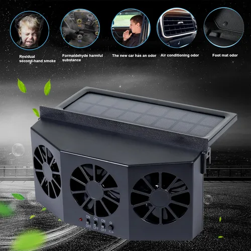 Vista 6 de Unifizz Ventilador de ventana delgada solar Ventilador de escape de coche con tres ventiladores 1.5W ABS negro