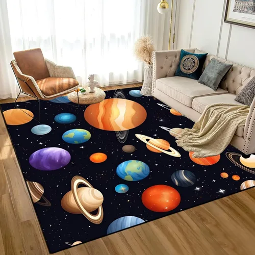 Vista 18 de Alfombra de galaxia de 2 x 3 pies, alfombra espacial para niños y niñas, dormitorio, sala de estar, océano, transbordador, barco, alfombra de noche